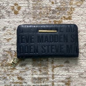 Steve Madden Black and Gold Wallet Monogram Print
